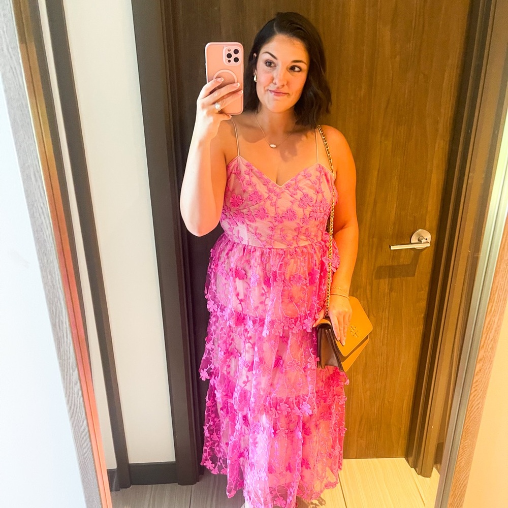 VICI COLLECTION Pink Tiered Wedding Guest Dress